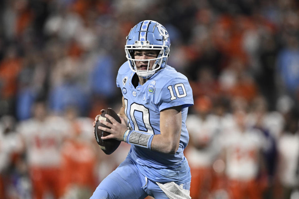 Drake Maye said he wasn't offered $5 million to transfer from North Carolina. (Eakin Howard/Getty Images)