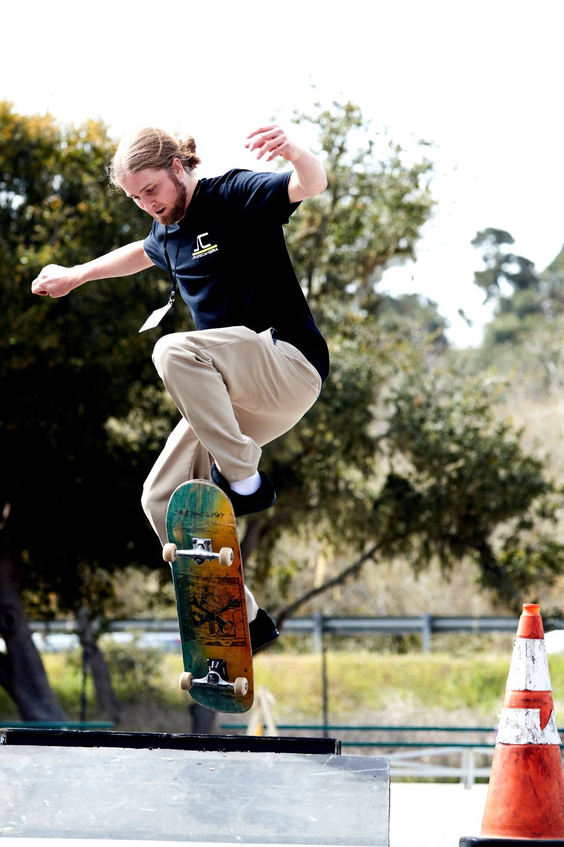 Skate Cambria team member Jeff Smith catches air while performing a trick. Skate Cambria