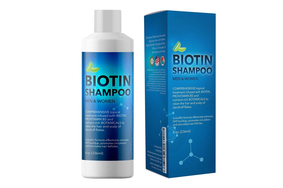 Honeydew Biotin Shampoo's formula promotes hair growth, boosts volume and thickness and fortifies strands for minimized hair loss by harnessing the power of biotin, tea tree and essential oils. (Photo: Amazon)