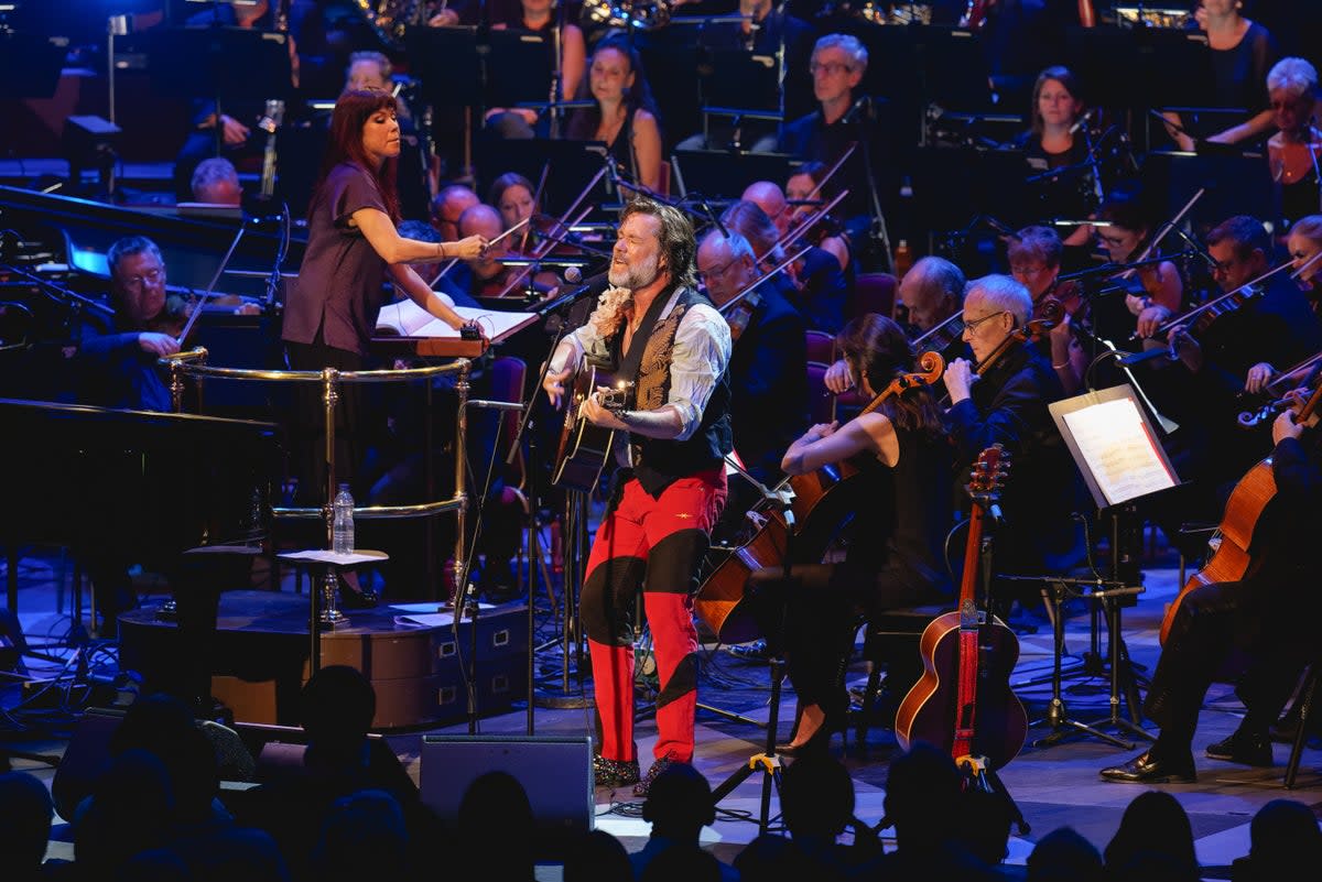 Conductor Sarah Hicks and Rufus Wainwright at Prom 66: Rufus Wainwright – Want Symphonic: Want One, at the Royal Albert Hall (BBC/ Andy Paradise)