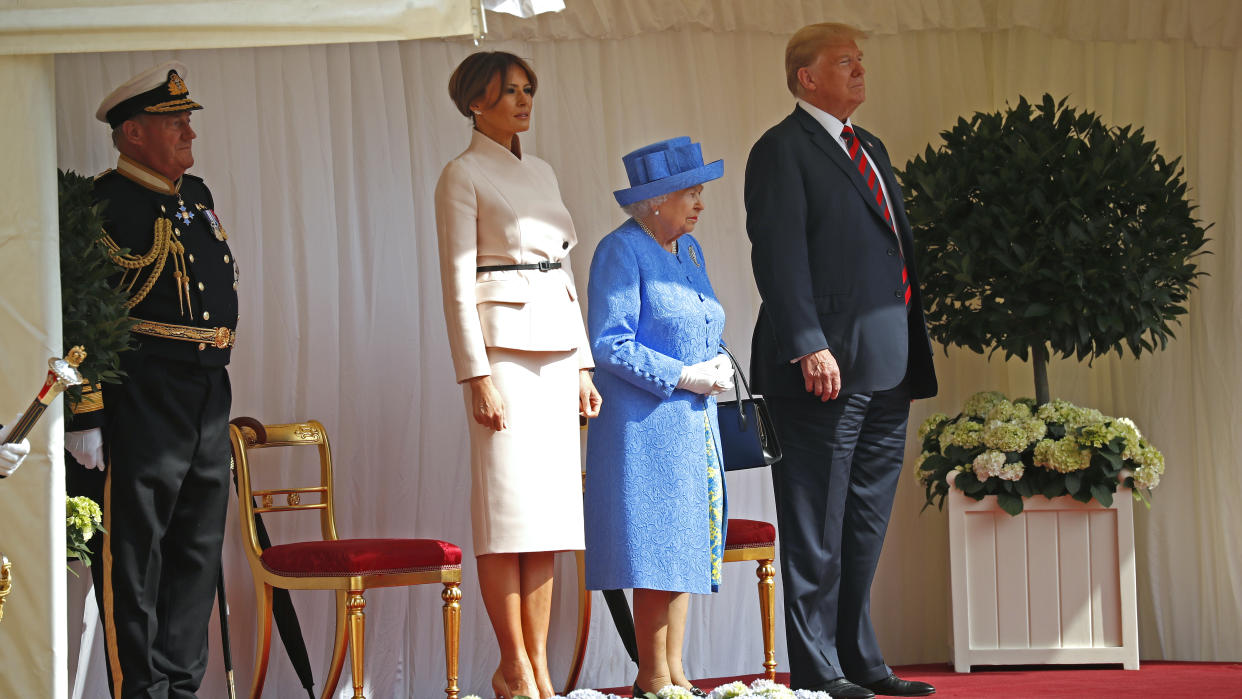 President Trump and first lady Melania Trump met with Queen Elizabeth II at Windsor Castle in England. (Pablo Martinez Monsivais/AP)