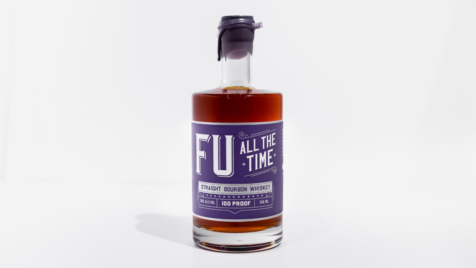 An image of a straight bourbon whiskey recently launched by Furman University.