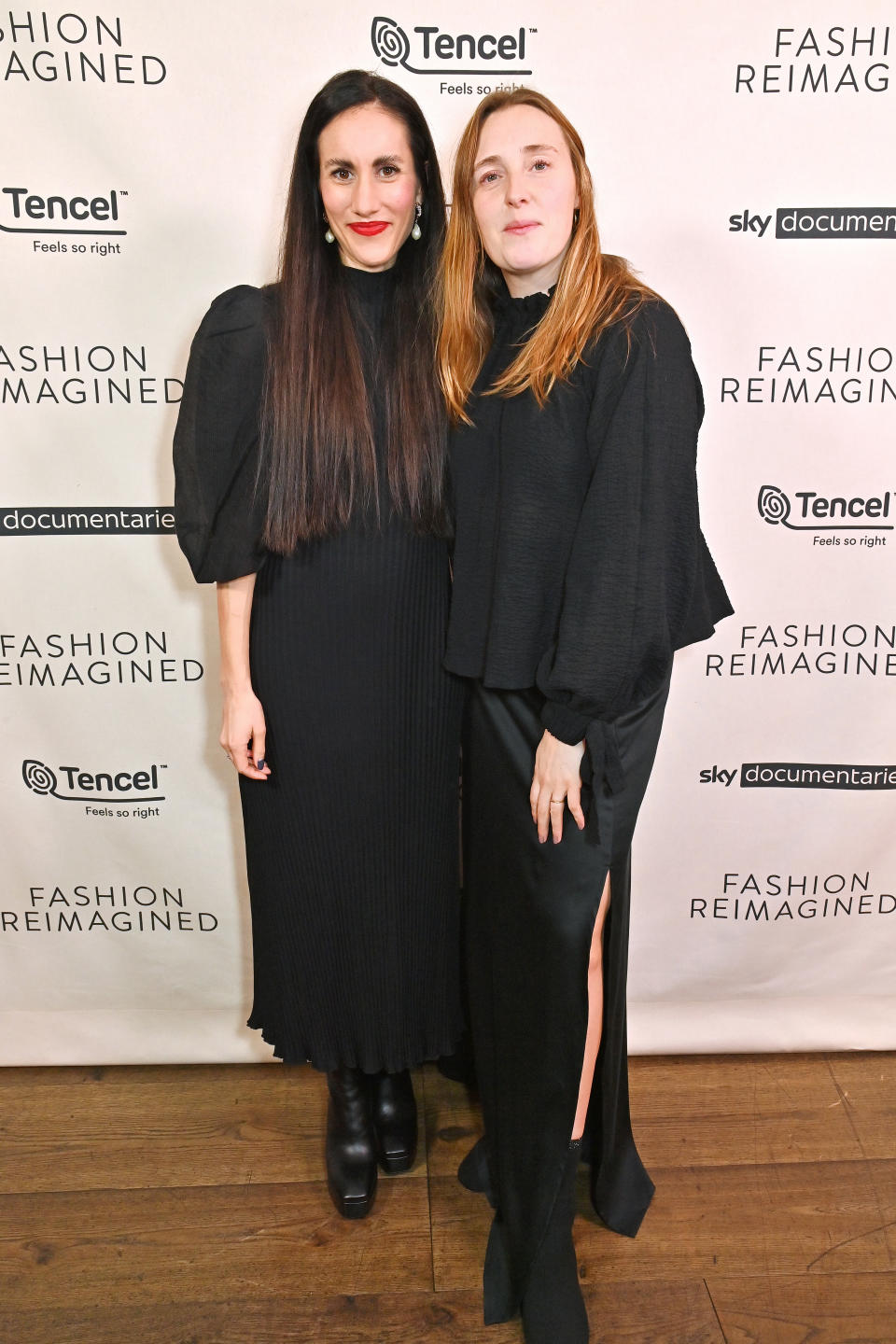 LONDON, ENGLAND - FEBRUARY 16: Eva McGeorge and Mother of Pearl Creative Director Amy Powney attend the UK Premiere of 'Fashion Reimagined', supported by TENCEL, at The Ham Yard Hotel on February 16, 2023 in London, England. 

Photo by Dave Benett