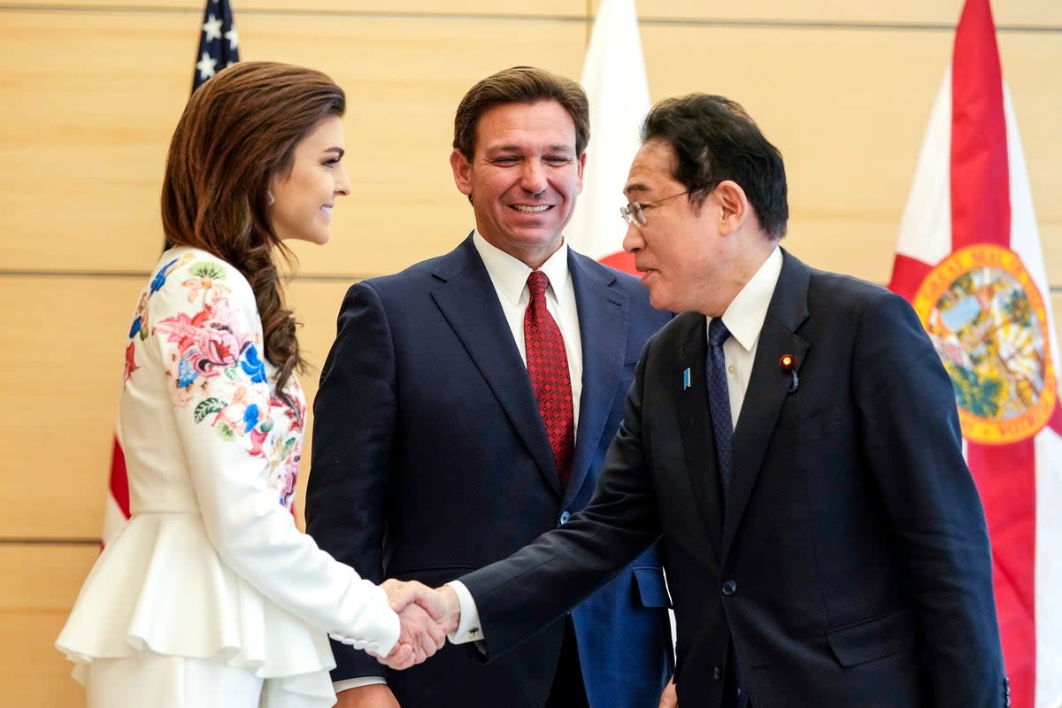Casey and Ron DeSantis meet Japanese prime minister Fumio Kishida during their visit to Tokyo in April 2023 (Kimimasa Mayama/AP)