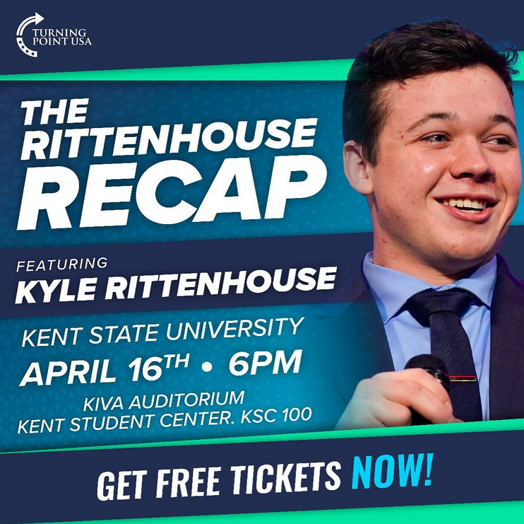 Kyle Rittenhouse, who was found not guilty of a 2020 fatal shooting, will speak at Kent State University on April 16. The speech is sponsored by a student group.