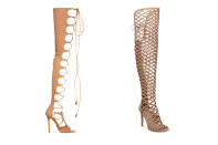 <p>Brian Atwood for Victoria’s Secret “162” gladiator lace-up heels, left, and Vince Camuto over-the-knee caged sandals, <a rel="nofollow noopener" href="https://www.macys.com/shop/product/vince-camuto-keliana-over-the-knee-caged-sandals" target="_blank" data-ylk="slk:$199 Macy’s;elm:context_link;itc:0;sec:content-canvas" class="link ">$199 Macy’s</a> (Photo: Victoria’s Secret/Macy’s) </p>
