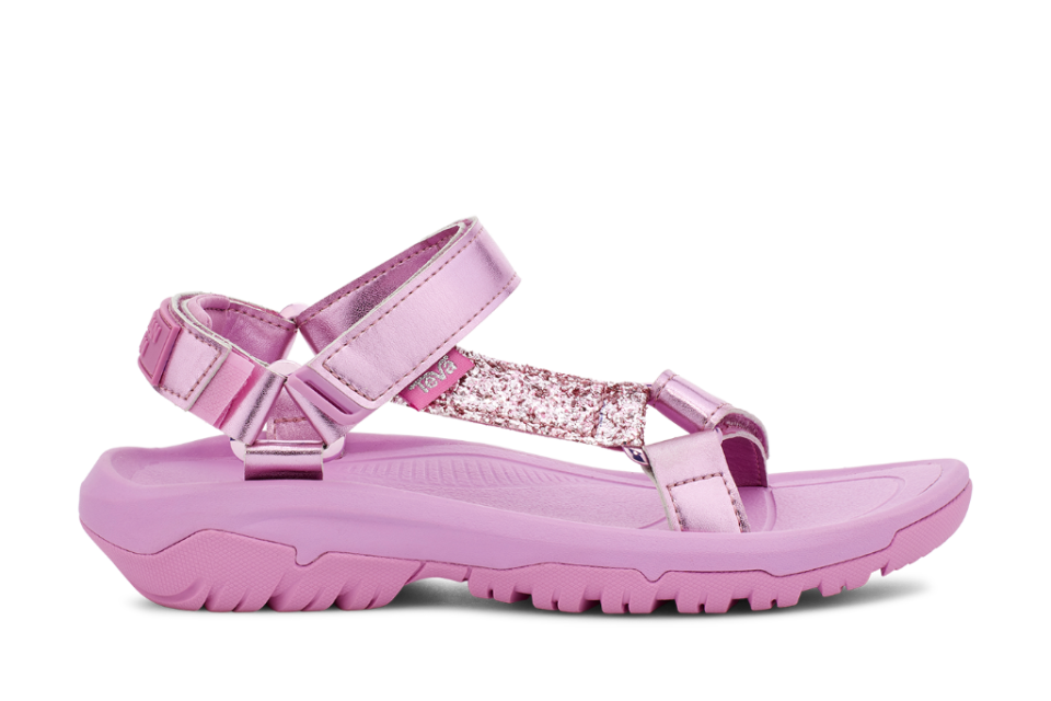 Christian Cowan’s Teva Hurricane sandal in pink metallic with glitter panels. - Credit: Courtesy of Teva