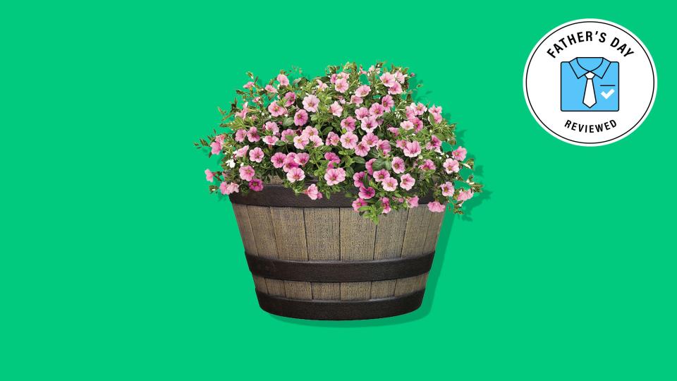 Consider a whiskey barrel planter Father's Day gift for the cool guy who appreciates pretty flowers.
