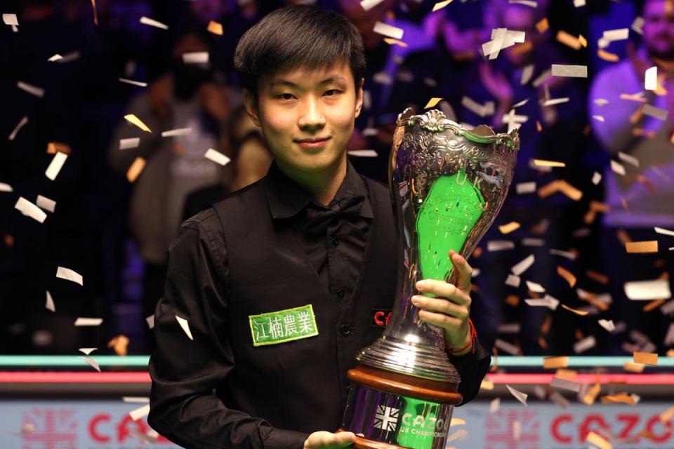 Zhao Xintong won the UK Championship title in York in 2021 (Richard Sellers/PA) (PA Archive)
