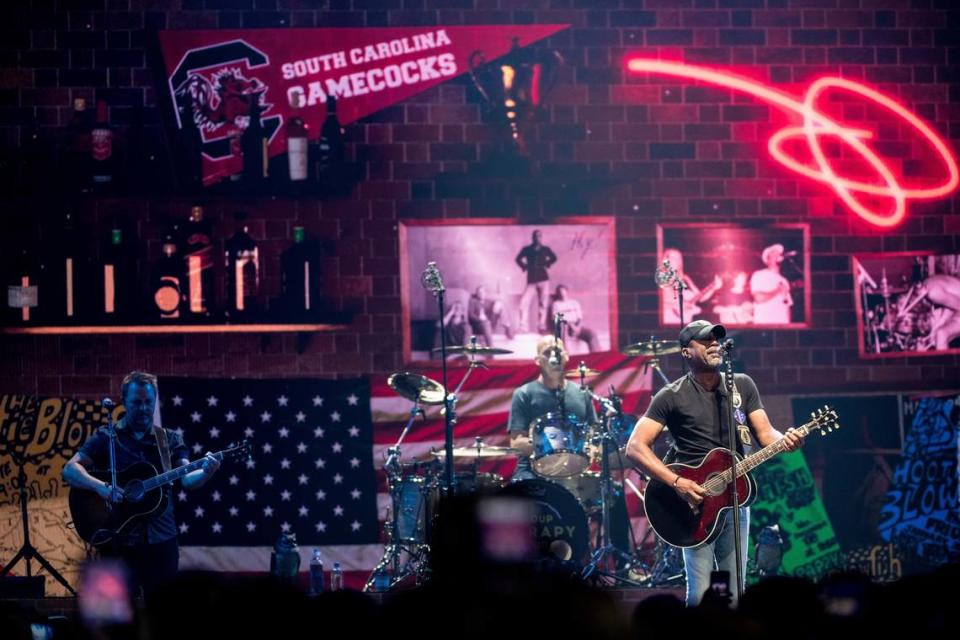 Darius Rucker performs with Hootie & the Blowfish during the first of three shows in their hometown as part of their “Group Therapy Tour” at Colonial Life Arena Wednesday, Sept. 11, 2019, in Columbia, S.C. The band, on hiatus since 2008, formed in 1986 while the members attended the University of South Carolina.