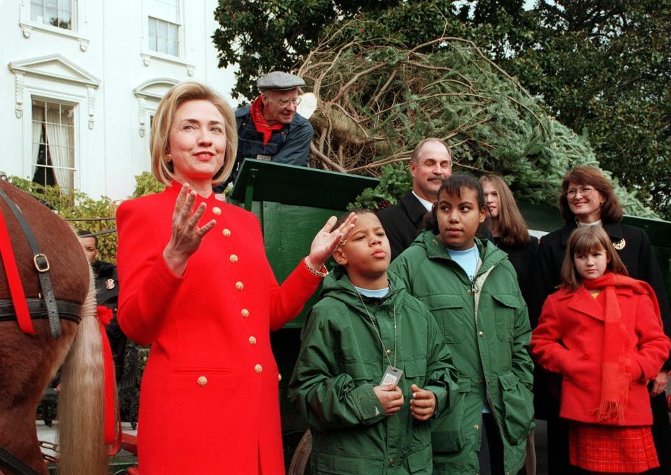 Hillary Clinton receives the White House Christmas tree