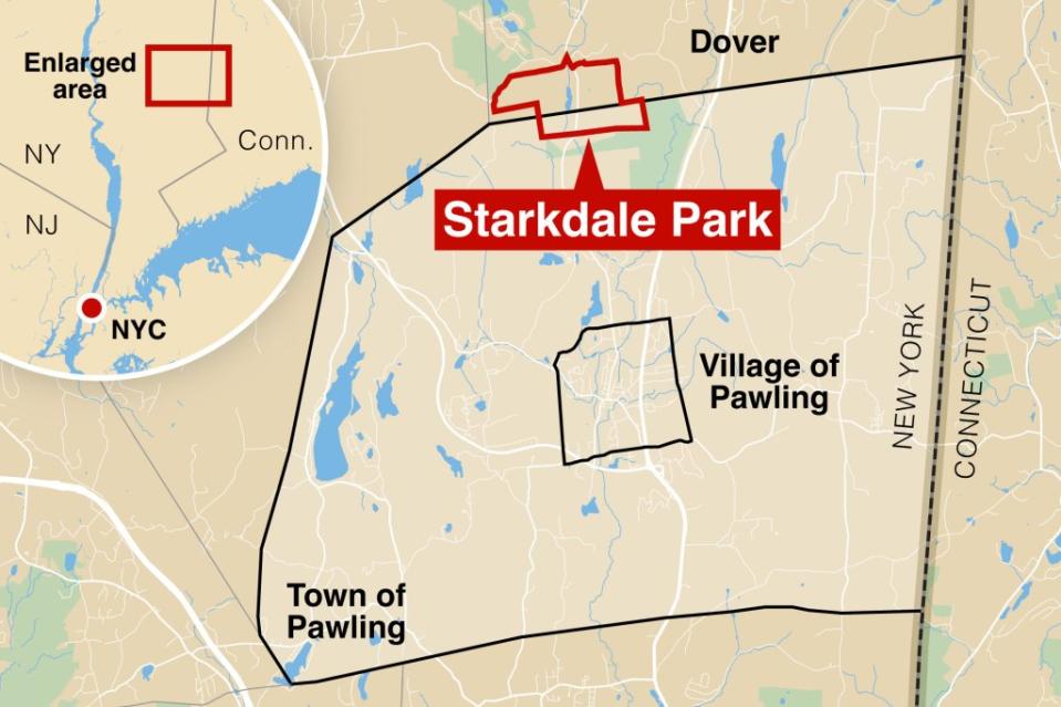 The proposed Starkdale Park development would be on a 600-acre parcel between Pawling and Dover. Mapcreator.io/OSM.org