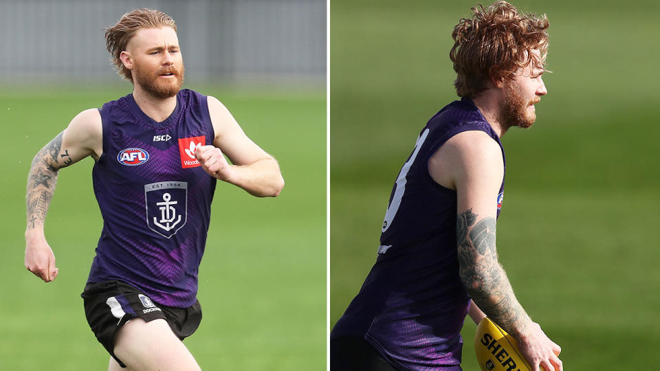 Pictured here, Cam McCarthy at Fremantle Dockers training.