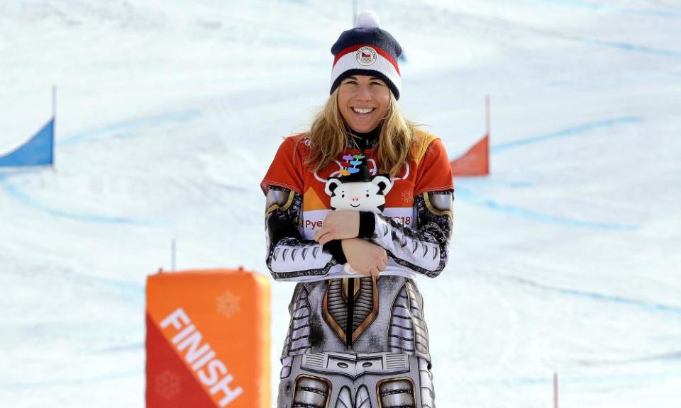 Gold medal winner Ester Ledecka celebrates after the women’s parallel giant slalom.