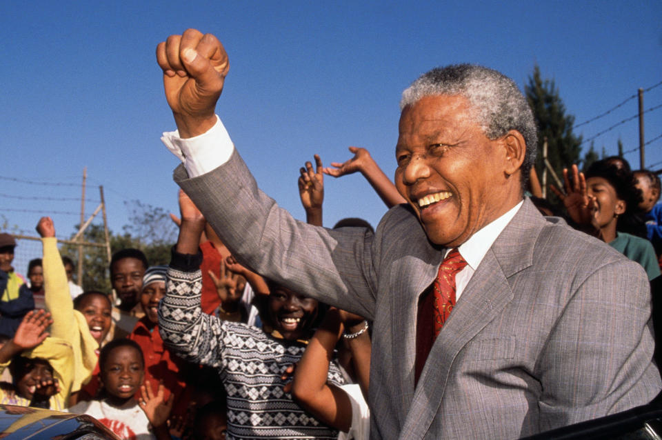 Nelson Mandela was the first Black president of South Africa, laying the foundation for democracy. (Louis Gubb / Corbis / Getty Images)