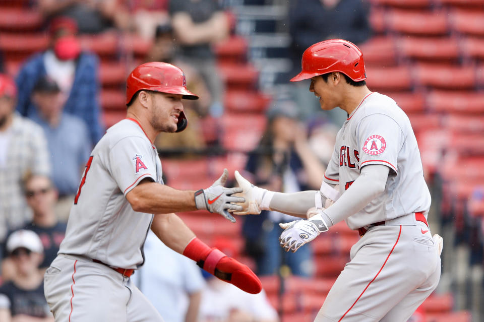 Mike Trout（圖左）與大谷翔平。（Photo by Kathryn Riley/Getty Images）