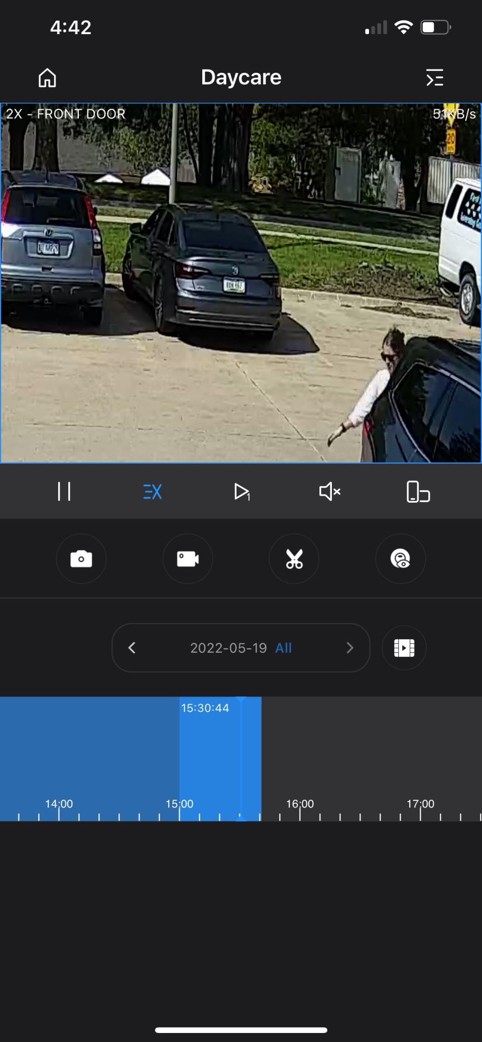 The suspect's vehicle is seen parked in the First Steps Learning Center parking lot on May 19, 2022.