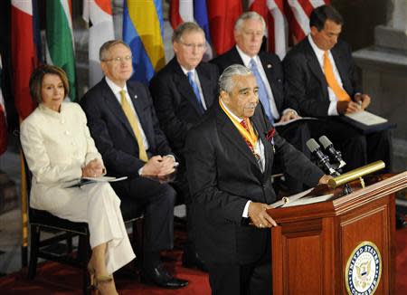 U.S. Representative Charles Rangel (D-NY) (front), a Korean War veteran, speaks during a ceremony commemorating the 60th anniversary of the Korean War, at the U.S. Capitol in Washington, June 24, 2010. REUTERS/Jonathan Ernst/Files