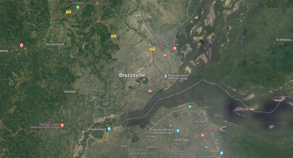 A Google Maps image showing an aerial view of Brazzaville