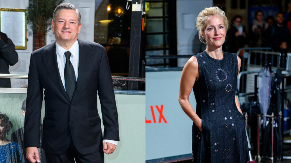 Ted Sarandos (Joe Maher/Getty Images); Gillian Anderson (Joe Maher/Getty Images)