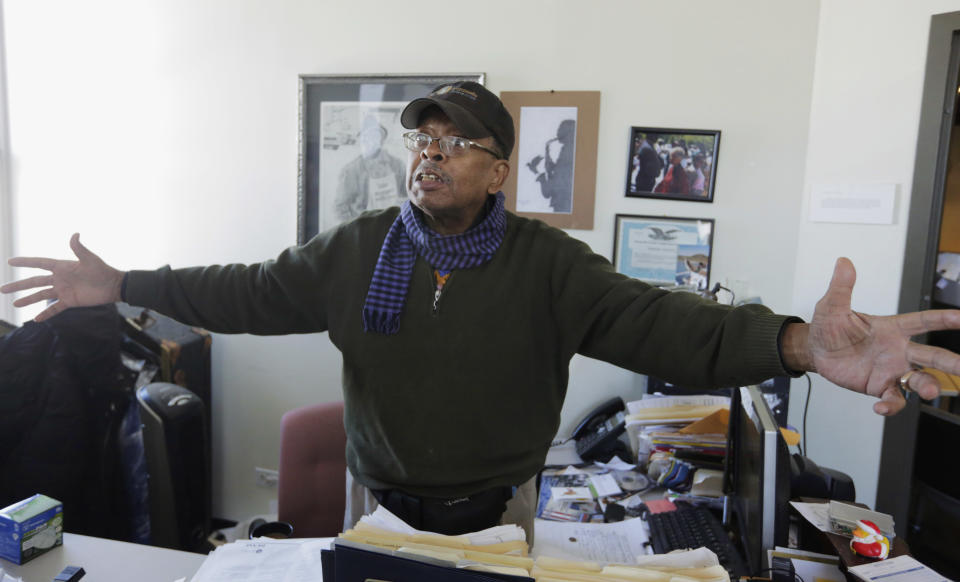 This Friday, Feb. 7, 2014 photo shows organizer Harold Lucas, president of the Black Metropolis Convention & Tourism Council for the south side neighborhood of Bronzeville in Chicago. Lucas is part of a group advocating for Bronzeville, the city’s historic center of black culture, business and politics, to become the home to a Barack Obama presidential library. Bronzville is one of six potential Chicago sites bidding to be the location for the library, each backed by different interests. (AP Photo/M. Spencer Green)