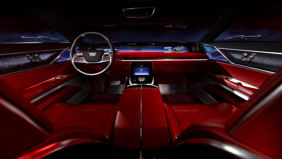 Inside the Celestiq, a 55-inch LED display stretches from door to door. - Credit: Cadillac