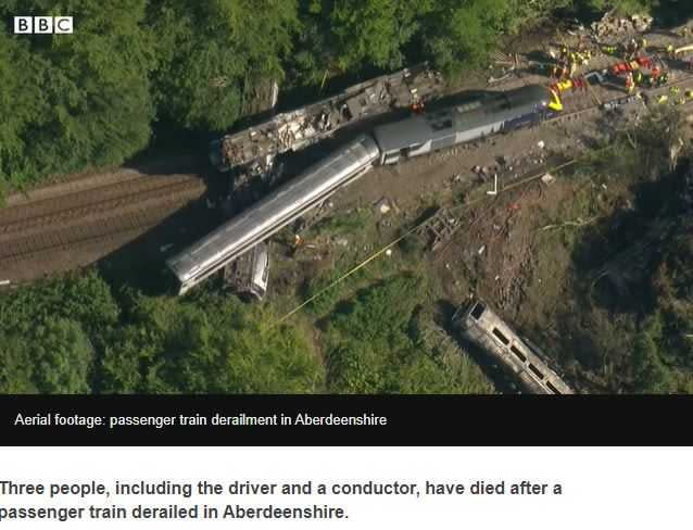 蘇格蘭載客火車出軌釀死傷。（圖／BBC）