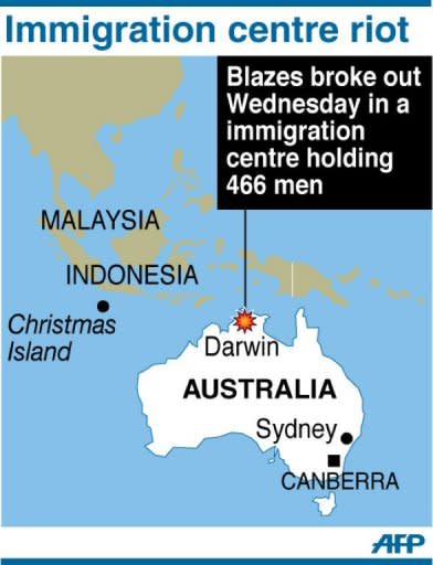 Map locating Darwin in Australia where blazes broke out Wednesday in an immigration detention centre holding 466 men