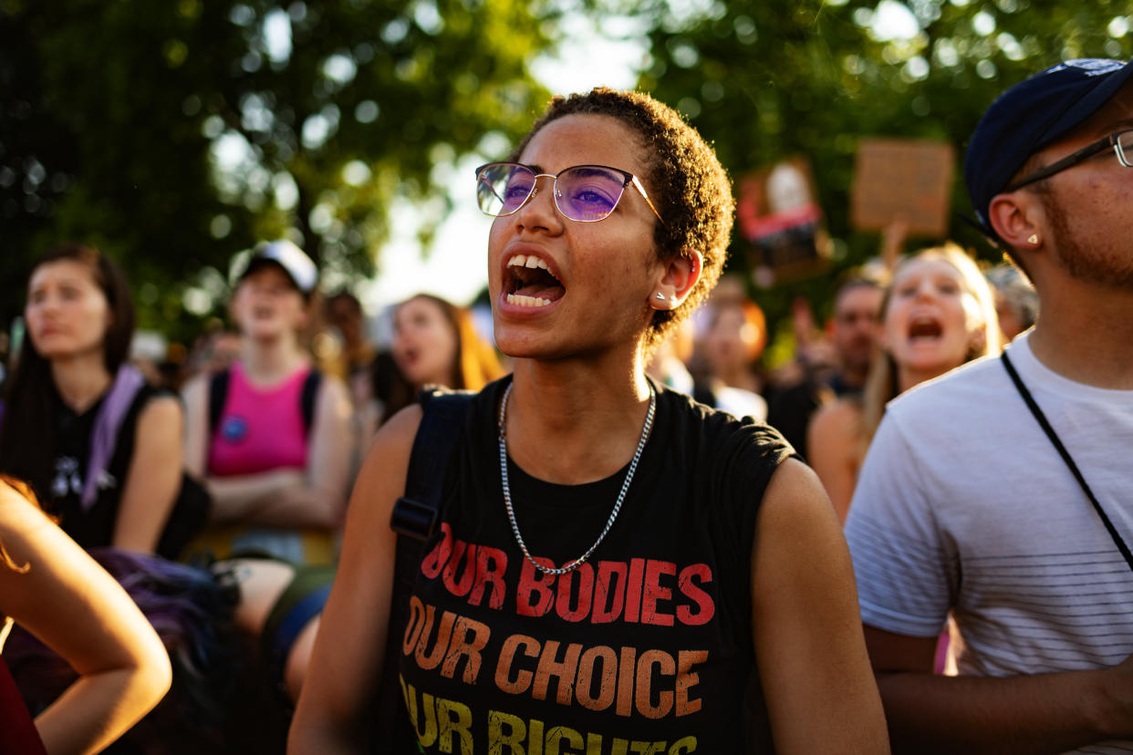 An abortion rights demonstrator  outside the Supreme Court in June 2022. (Hannah Beier for NBC News)