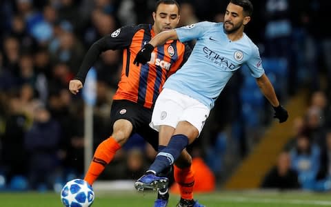 Manchester City's Riyad Mahrez in action with Shakhtar Donetsk's Ismaily  - Credit: REUTERS