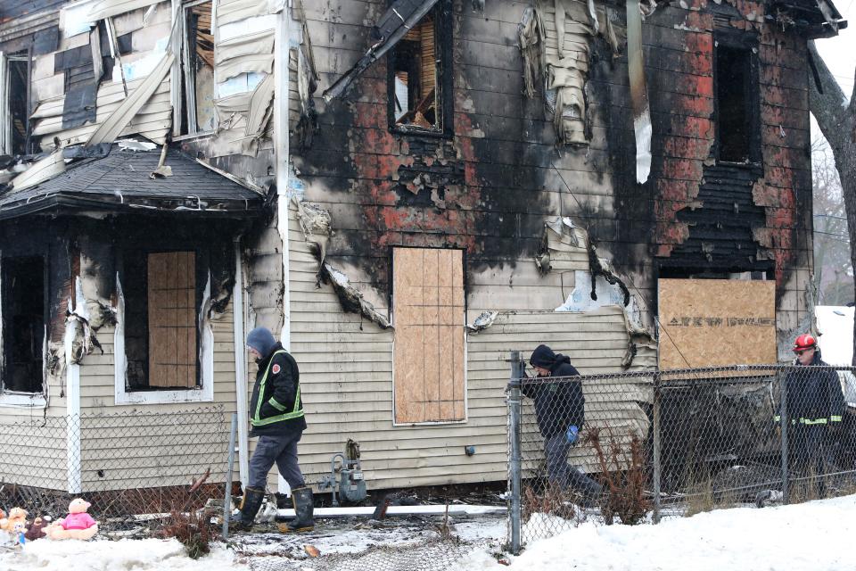 A team of fire investigators arrive outside the house at 222 N. LaPorte Ave. Wednesday, Jan. 24, 2024, after Sunday’s fire where five children died inside the home and a sixth died in a hospital days later.