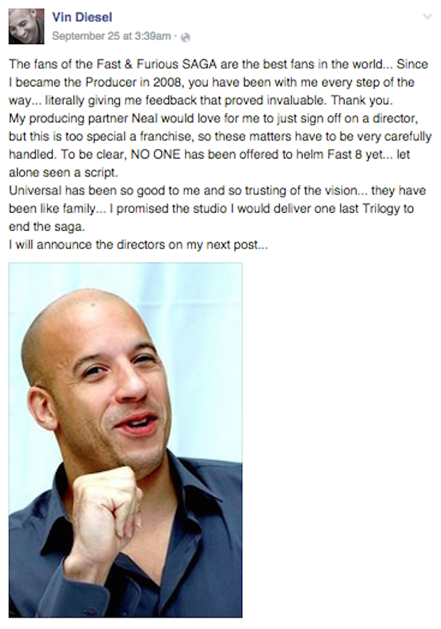 Vin Diesel promises three more 'Fast and Furious' movies