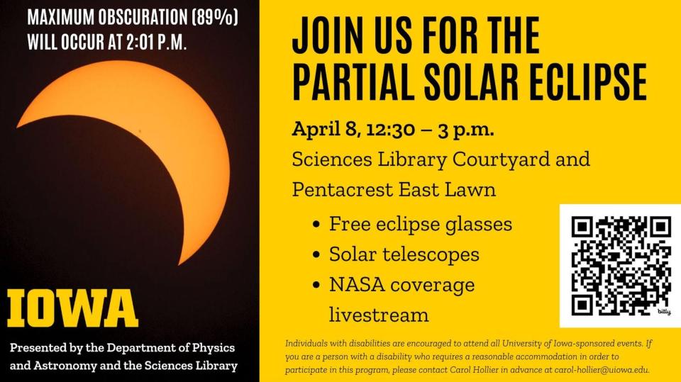The Department of Physics and Astronomy at the University of Iowa will be hosting multiple events for those who want to learn more about the eclipse and watch it develop.