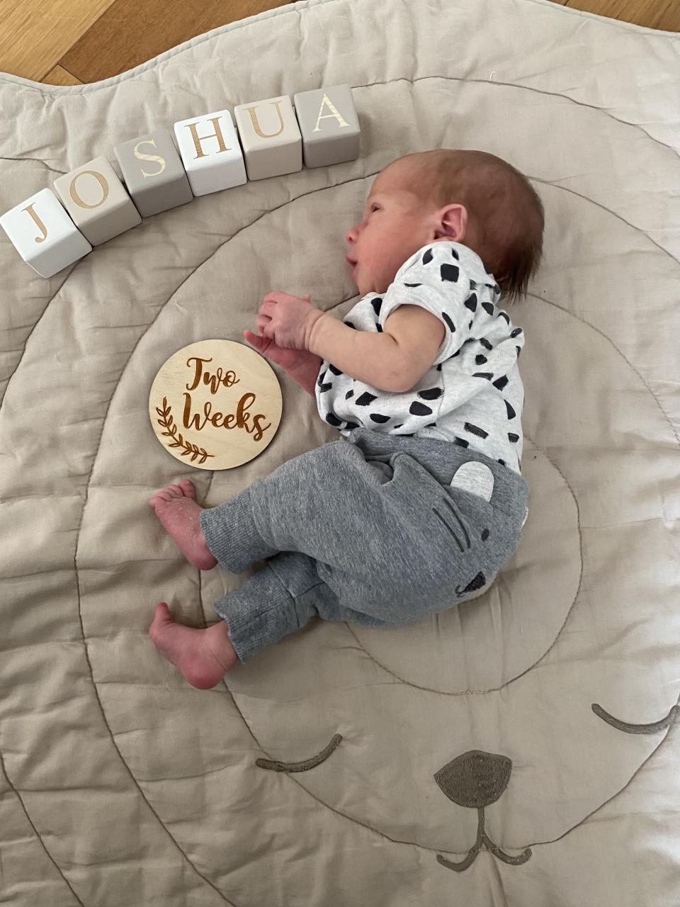 Baby Joshua at two weeks old. McElroy underwent her first round of intrauterine insemination (IUI) - where sperm is injected directly into the womb - in February 2022. (Kate McElroy/SWNS)