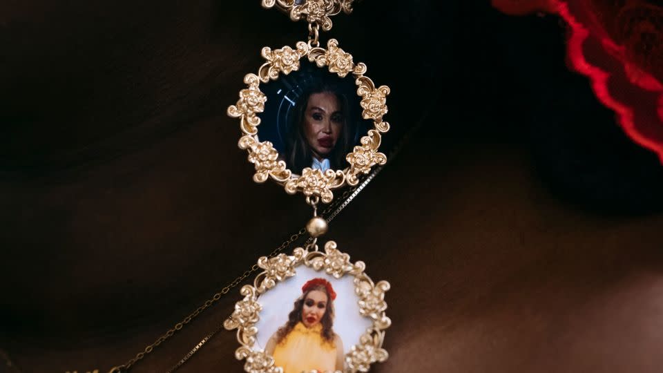 Jari Jones' funeral ensemble featured earrings depicting Gentili. - Laura Oliverio/CNN