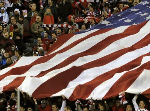 USA fans before the start of the match between the US and Argentina during a International Friendly matchin East Rutherford, New Jersey