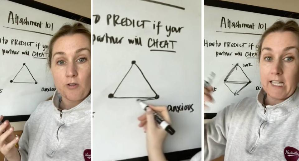 TikTok therapist Kate explains how you can predict whether or not your partner will cheat. Source: TikTok/@restoringrelationships