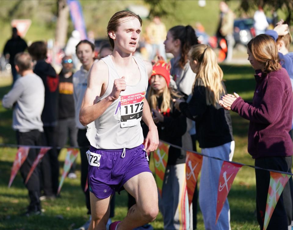 Monroe-Woodbury's Collin Gilstrap competes in the Nike Cross Nationals New York qualifying race at Bowdoin Park in Wappingers Falls on Saturday, November 26, 2022.