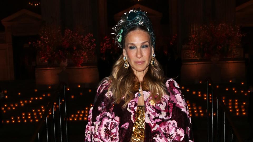 The 53-year-old actress went all out for a Dolce & Gabbana event at the New York Public Library on Friday night.