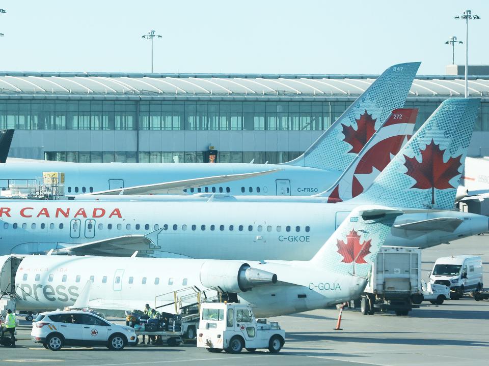 Air Canada airplanes on the Terminal three tarmac at Pearson International Airport that services Toronto in Mississauga. June 10, 2022.