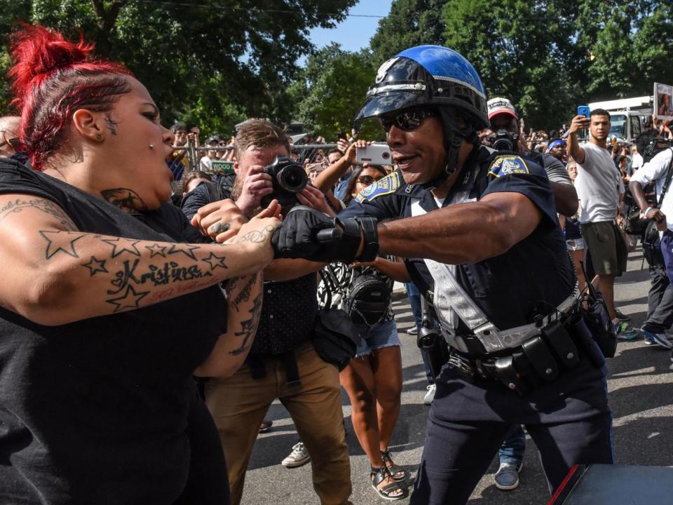 Counter-protesters clash with Boston Police outside of the Boston Commons and the Boston Free Speech Rally in Boston, Massachusetts, U.S., August 19, 2017 (Reuters)