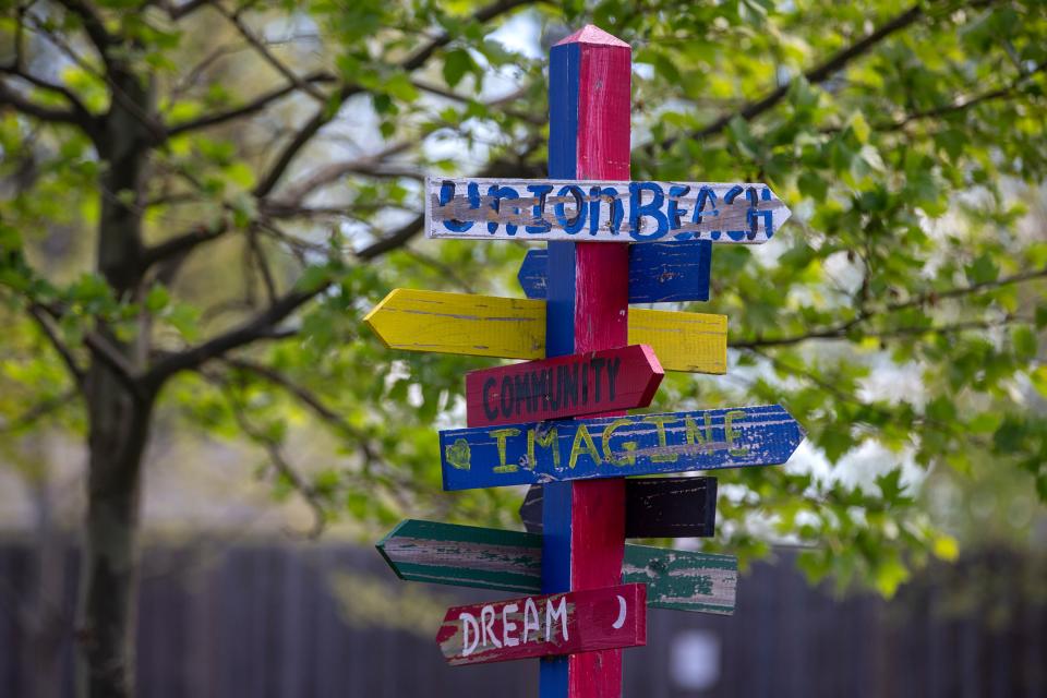 Detail of a handmade sign at Scholer Park in Union Beach, NJ Thursday, May 6, 2021.