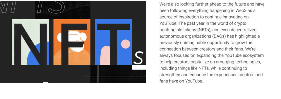 YouTube打算進軍NFT市場。   圖：截自YouTube官方部落格