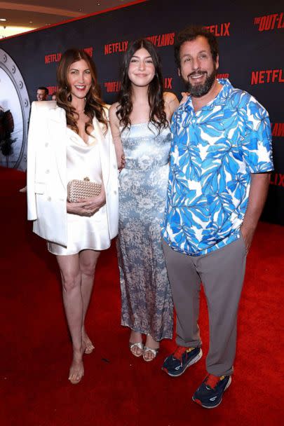 PHOTO: Jackie Sandler, Sadie Sandler, and Adam Sandler attend Netflix's Special Screening of 'The Out-Laws' on June 26, 2023 in Los Angeles. (Tommaso Boddi/Getty Images)