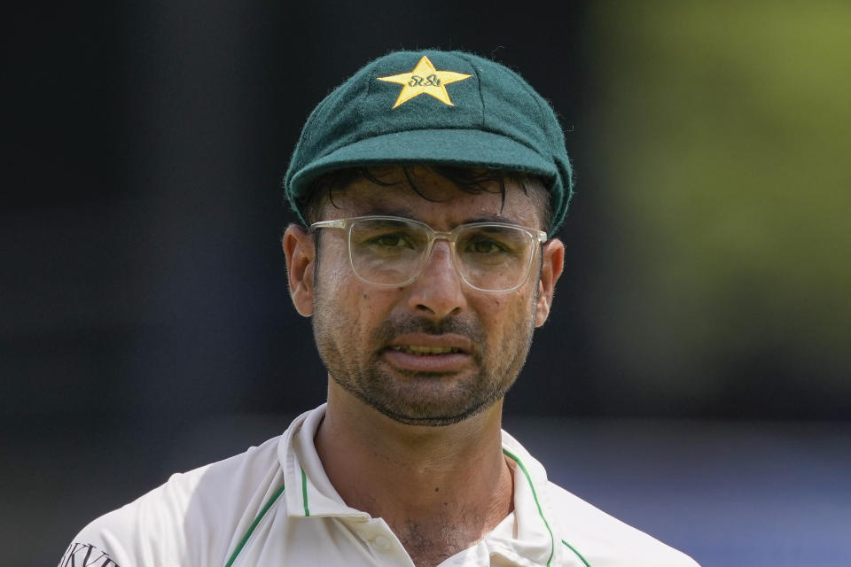 Pakistan's Abrar Ahmed during the fourth day of the second cricket test match between Sri Lanka and Pakistan in Colombo, Sri Lanka on Thursday, Jul. 27. (AP Photo/Eranga Jayawardena)