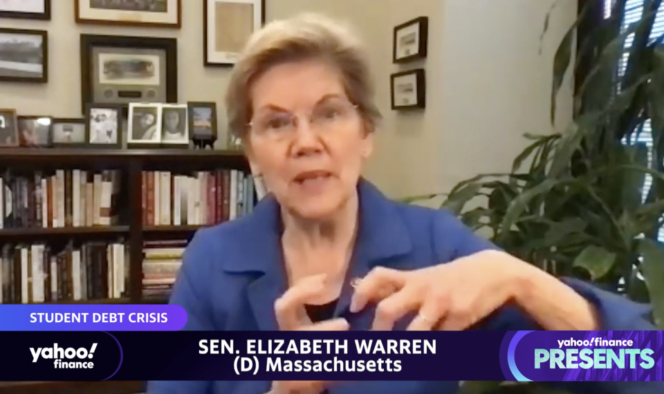 Senator Elizabeth Warren. (screenshot/Yahoo Finance)