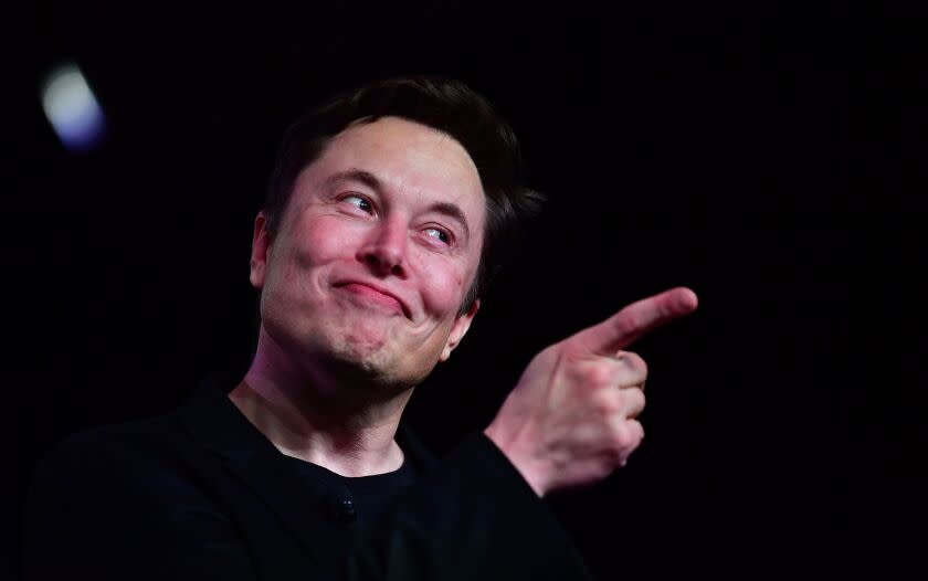 Tesla CEO Elon Musk speaks during the unveiling of the new Tesla Model Y in Hawthorne, California on March 14, 2019. (Photo by Frederic J. BROWN / AFP) (Photo credit should read FREDERIC J. BROWN/AFP via Getty Images)