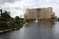 A general overall exterior view of the convention center at Disney's Coronado Springs Resort in Orlando, Florida.