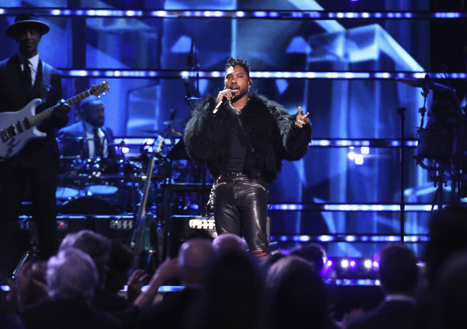 Miguel performs during the Rock & Roll Hall of Fame Induction Ceremony on Friday, Nov. 3, 2023, at Barclays Center in New York. (Photo by Andy Kropa/Invision/AP)