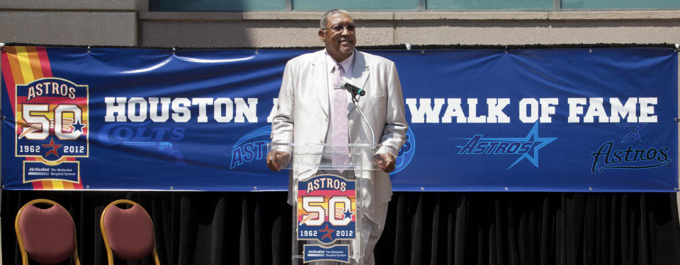 HOUSTON,TX-JUNE 01: Former Astros All-Star pitcher J.R. Richard speaks during a ceremony as he was inducted in the Astros Walk Of Fame on June 1, 2012 at Minute Maid Park in Houston, Texas.(Photo by Bob Levey/Getty Images)